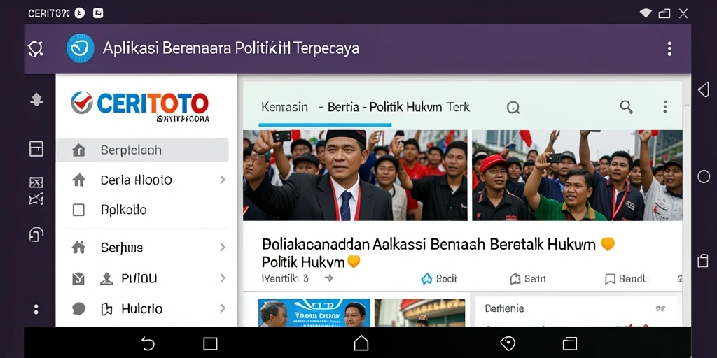 Tampilan utama aplikasi CERITOTO dengan berita Politik Hukum terbaru.